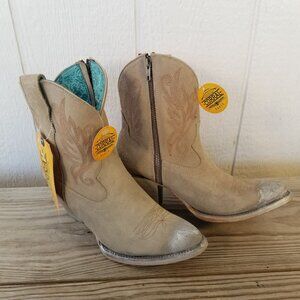 Corral Suede Womens Tan Leather Silver Toe Ankle Side Zip Booties 8.5 M A4255